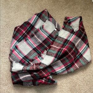 Plaid Blanket Scarf in Pink, Black and Green